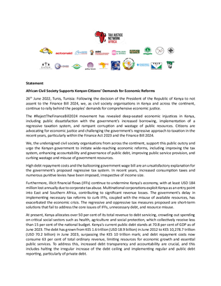 African Civil Society Supports Kenyan Citizens’ Demands for Economic Reforms