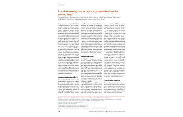 A case for increasing taxes on cigarettes, vapes and oral nicotine pouches, Kenya