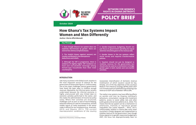 Policy Brief on How Ghana’s Tax Systems Impact Women and Men Differently